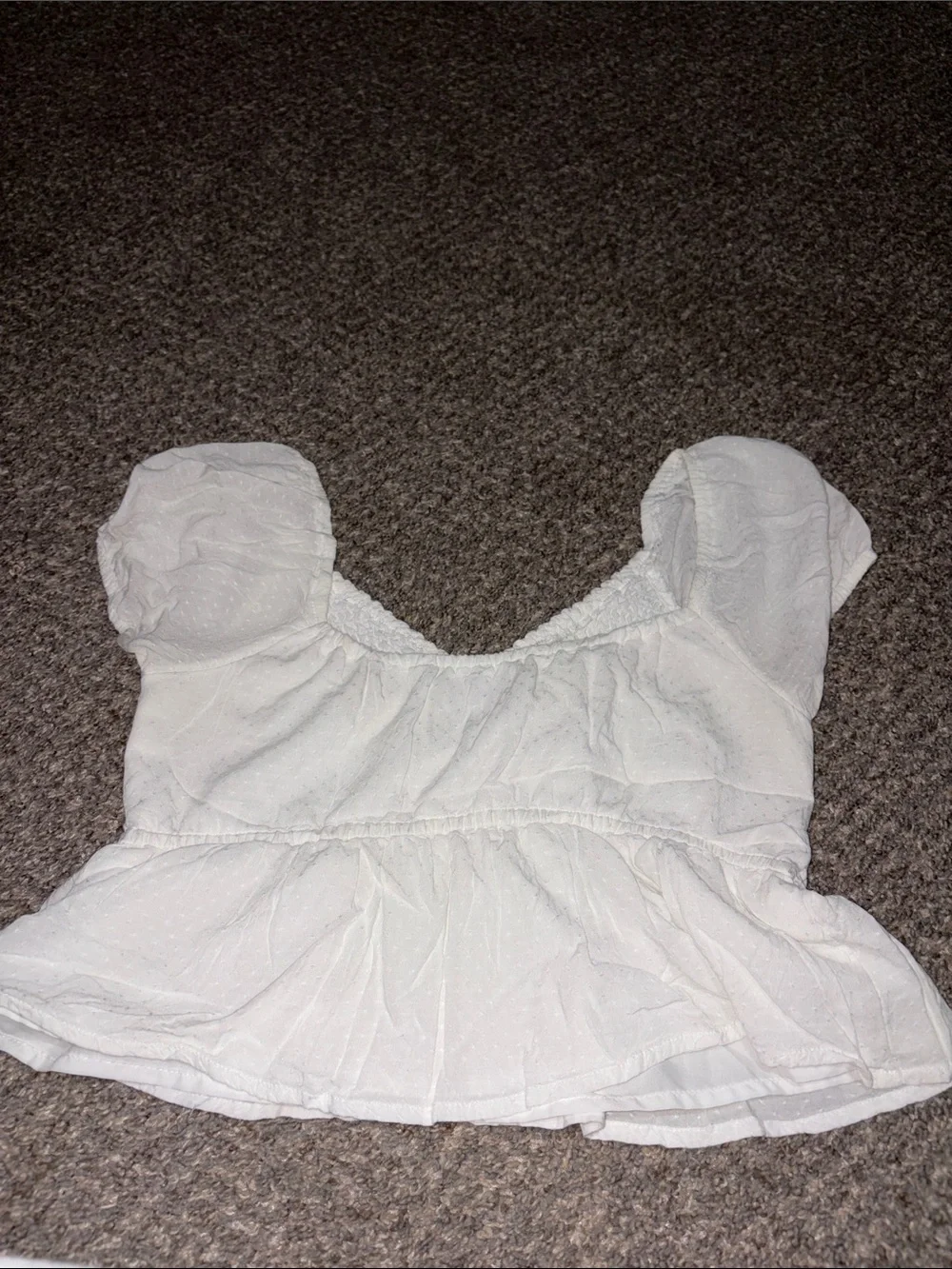 White Peplum Smocked V-Neck Top